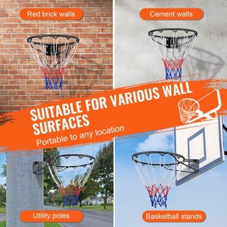 Aro de Baloncesto, Aro de Baloncesto Montado en Pared o Puerta, Reemplazo de Aro de Baloncesto Flex de Q235 de Alta Resistencia con Red y Doble Resorte, Aro Colgante Estándar de 18" para Interiore...