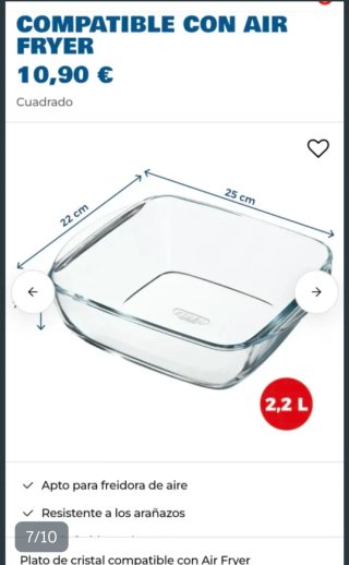 Fuente Pyrex Airfryer Vidrio 2.2L