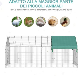 Recinto per Animali con Tetto Coperto, Recinzione in Acciaio con Porte per Galline e Conigli, 220X103X103Cm