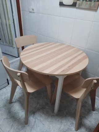 Mesa redonda extensible 90 a 120 cm cocina y 3 sil