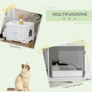 Mueble de Arena para Gatos de 2 Puertas con Contenedor Externo, Mueble Cubierto para Arena con Divisor Interno Regulable y Puerta Lateral, 86X48X52 Cm, Blanco