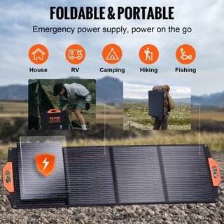 Panel Solar Monocristalino Portátil, Cargador Solar Plegable Monocristalino ETFE de 120W, Panel Solar de 23% de Eficiencia con Puerto Type C, DC 18V, Puerto USB QC3.0, Impermeable IP67 para Hogar,...