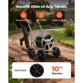 Carro de Manguera, Capacidad para 91.44 m de Manguera de 1.59 cm, Carros de Manguera de Jardín Herramientas Móviles con 4 Ruedas, Acero Recubierto de Polvo de Alta Resistencia para Plantación al A...