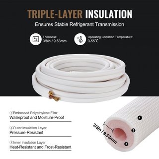Set di tubazioni Mini Split da 15240mm, tubi in rame da 9,5 e 15,9mm di diametro esterno e isolamento a triplo strato, per refrigerante di aria condizionata Mini Split o pompe di calore