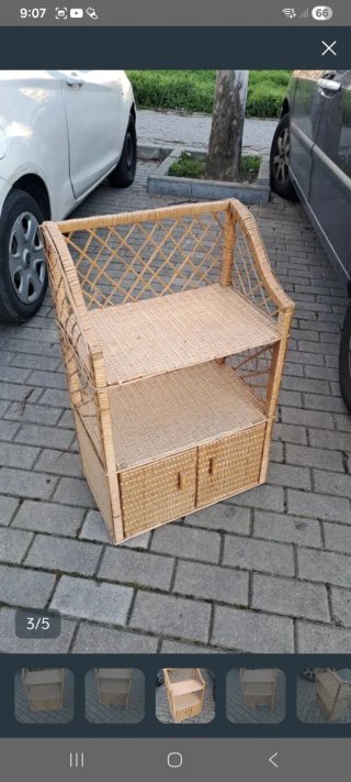 Mueble caña bambú y mimbre 2 baldas 2 cajones