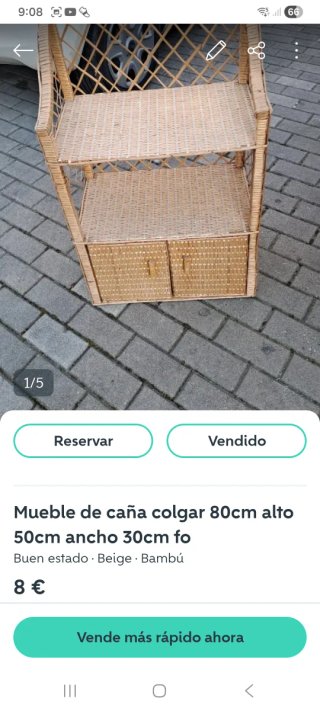 Mueble caña bambú y mimbre 2 baldas 2 cajones