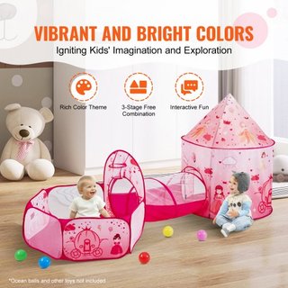 Tienda de Juego 3 en 1 para Niños con Túnel para Niñas, Príncipes, Niños, Bebés y Niños Pequeños, Casa de Juego Plegable para Interior/Exterior con Bolsa de Transporte y Correas de Sujeción como R...