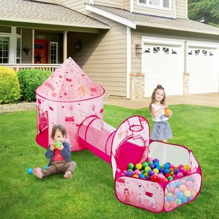 Tienda de Juego 3 en 1 para Niños con Túnel para Niñas, Príncipes, Niños, Bebés y Niños Pequeños, Casa de Juego Plegable para Interior/Exterior con Bolsa de Transporte y Correas de Sujeción como R...