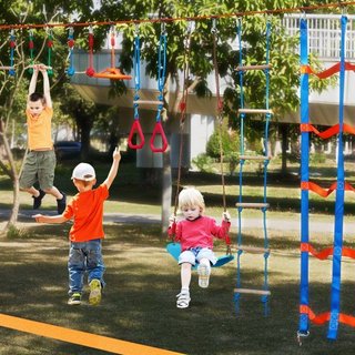 Curso de Obstáculos Ninja Warrior para Niños, 2 x 60 pies de Cuerdas Slackline a Prueba de Climas, Línea de Mono con Capacidad de Carga de 500 lbs, Equipo de Juego al Aire Libre, Set de Entrenamie...