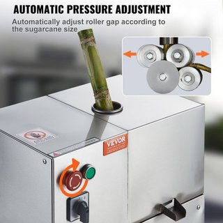 Extractor de Jugo de Caña de Azúcar Eléctrico, Máquina de Jugo de Caña de Azúcar de 800W con Alta Producción de 661LBS/H, 4 Rodillos de Acero Inoxidable, Ajuste Automático de Presión de Rodillo pa...