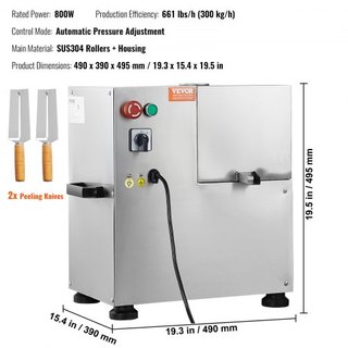 Extractor de Jugo de Caña de Azúcar Eléctrico, Máquina de Jugo de Caña de Azúcar de 800W con Alta Producción de 661LBS/H, 4 Rodillos de Acero Inoxidable, Ajuste Automático de Presión de Rodillo pa...