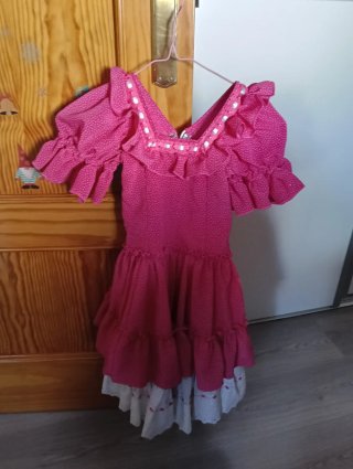 Vestido Gitana Niña Rosa con Lunares