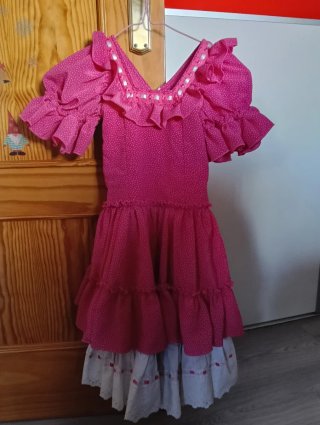 Vestido Gitana Niña Rosa con Lunares