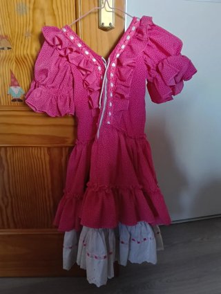 Vestido Gitana Niña Rosa con Lunares