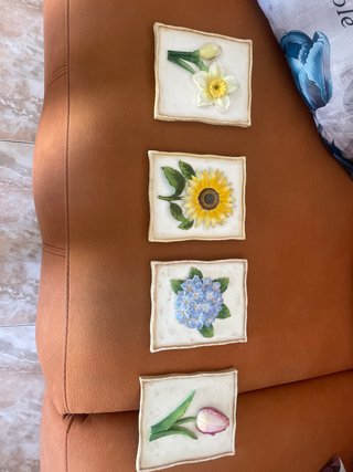 Set 4 Cuadros Flores Imitación Piedra