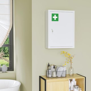 Armario de Medicamentos de Pared de 3 Estantes con 2 Llaves de Seguridad, Armario para Medicamentos de Acero, 40X15X53.5 Cm, Blanco