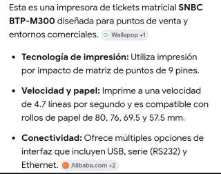 Impresora tikets matricial SNBC+extras. Funciona