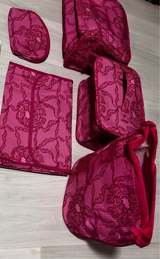 Set 5 neceseres viaje rosa encaje