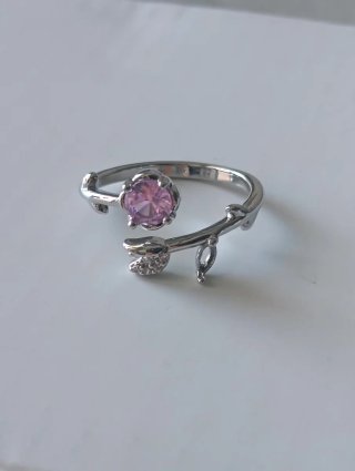 Anello regolabile fiore rosa argento