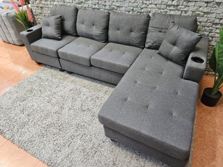 Sofá Chaise Longue Reversible Gris 245cm