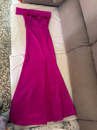 Vestido fiesta largo fucsia mujer