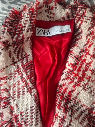 Chaqueta Zara Tweed Rojo y Blanco