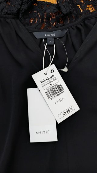 Blusa Amitié Negra Encaje Talla L NUEVA ETIQUETAS