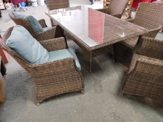 Mesa y 6 Sillas de Jardín Mimbre y Cristal