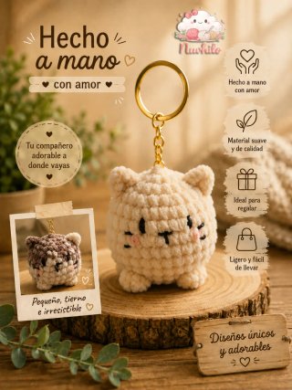 Llavero gato tejido hecho a mano