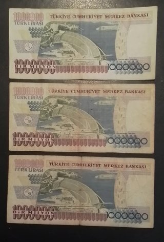 9 Billetes antiguos de Turquía (liras millonarias)
