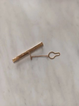 Pinza de corbata dorada con cadena