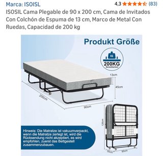 Cama Plegable ISOISL 90x200 cm