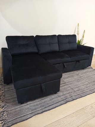 Sofá Chaise Longue Negro con Almacenamiento
