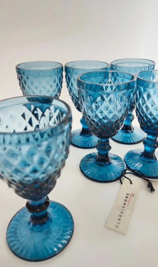 Set 6 Calici Vetro Blu Acqua Vino