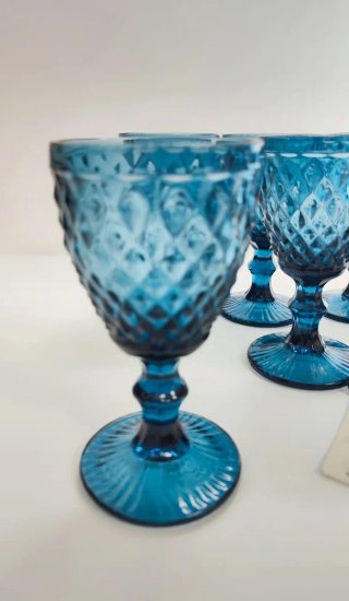Set 6 Calici Vetro Blu Acqua Vino