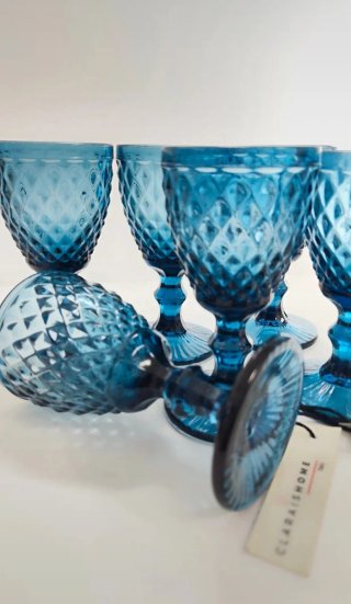 Set 6 Calici Vetro Blu Acqua Vino