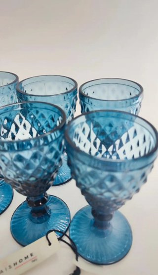 Set 6 Calici Vetro Blu Acqua Vino
