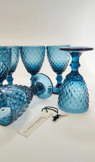 Set 6 Calici Vetro Blu Acqua Vino