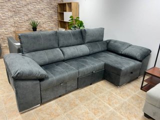 Sofá cama chaise longue gris + 2 puffs