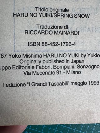 Yukio Mishima Romanzo Neve di Primavera