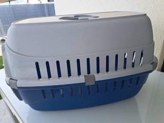 Transportín perro/gato pequeño azul y gris