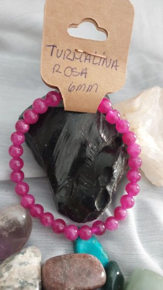 Pulsera Turmalina Rosa 6mm Piedra Natural