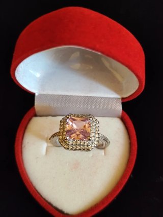 Anillo Chapado Oro 18k blanco con piedra rosa