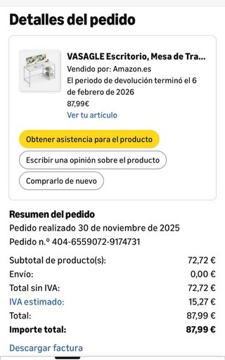 Escritorio VASAGLE sin abrir