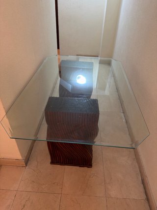 Mesa antigua madera y cristal