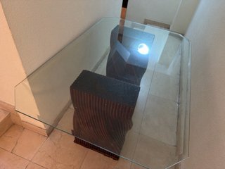 Mesa antigua madera y cristal