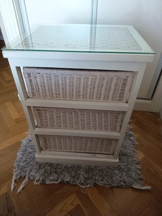 Cajonera Mimbre Mesita Noche Auxiliar con cristal