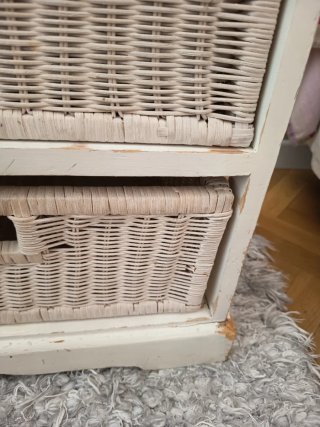 Cajonera Mimbre Mesita Noche Auxiliar con cristal