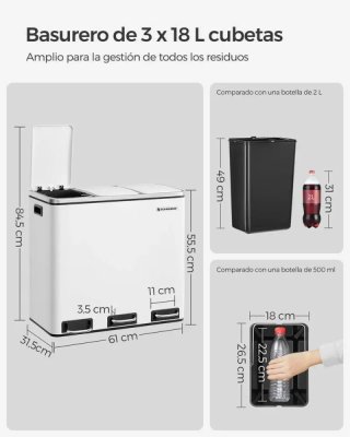 Cubo Basura Reciclaje Papelera Songmics LTB54WT