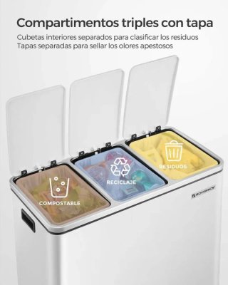 Cubo Basura Reciclaje Papelera Songmics LTB54WT